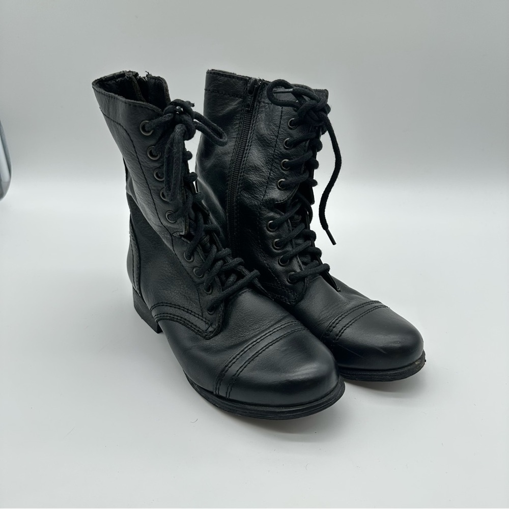 Steve Madden Troopa Black Leather Combat Boots